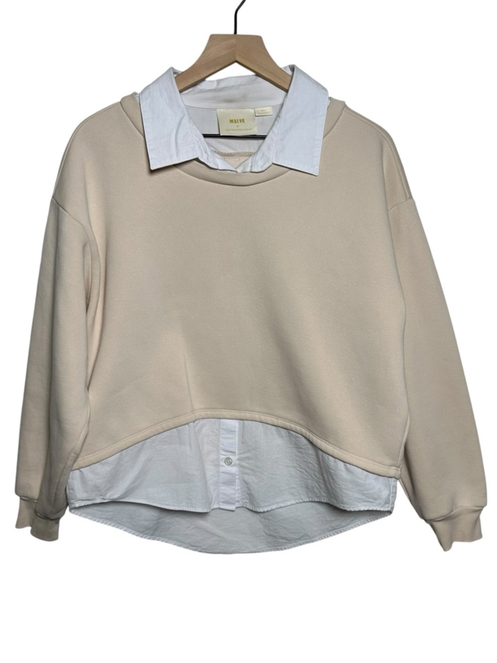 Anthropologie Maeve Layered Twofer Sweatshirt Womens Small Heather Cream Relaxed